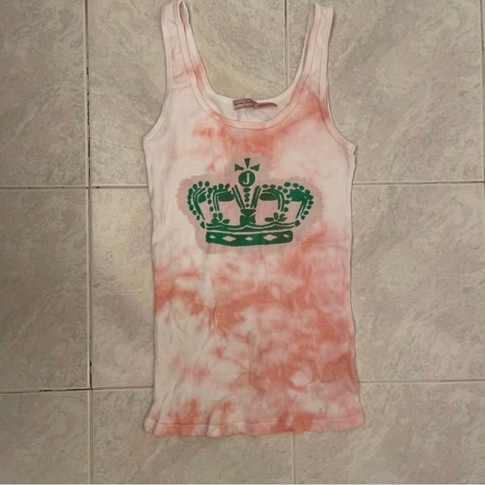 Juicy Couture Y2K Vintage Peach and White Tank Top